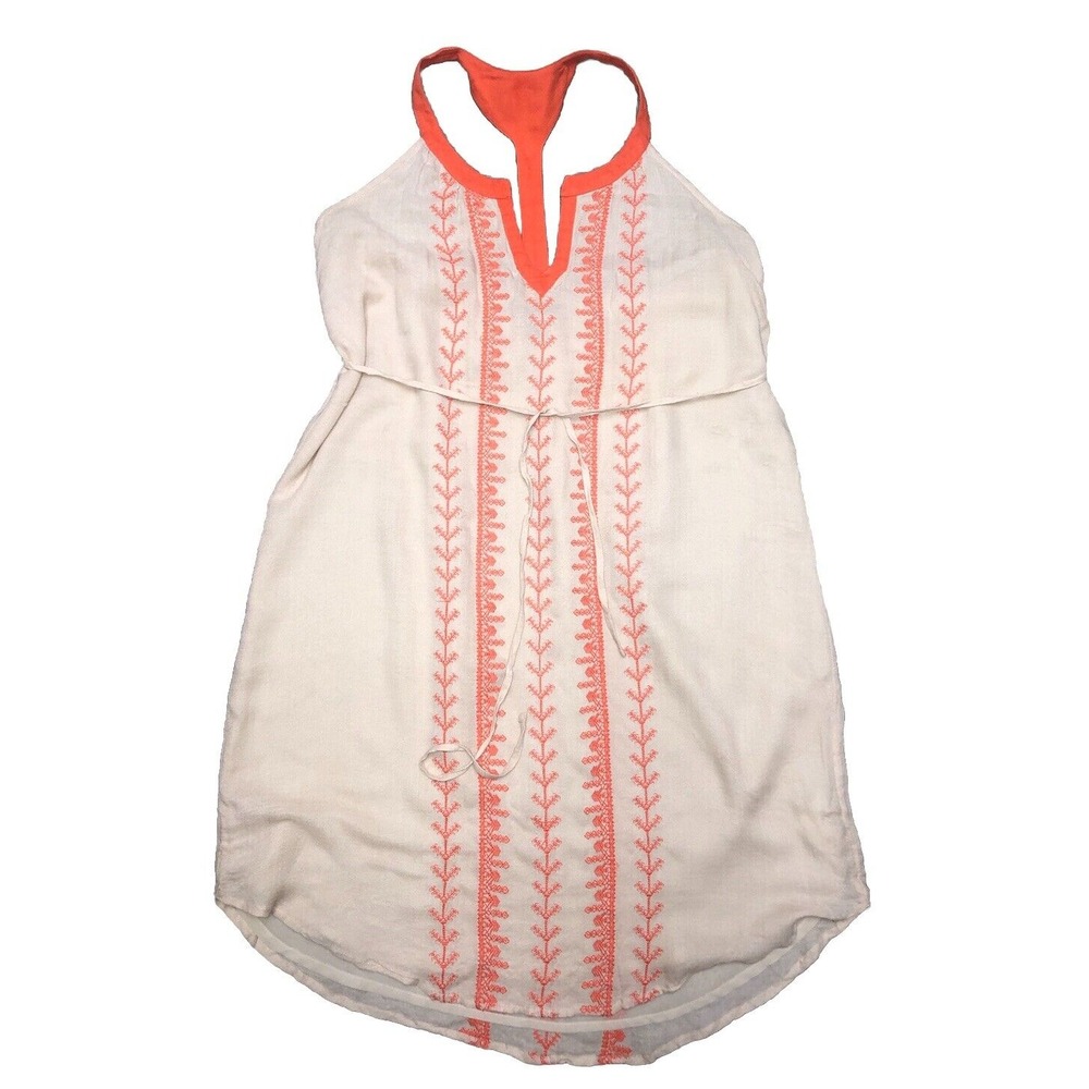 A Pea in the Pod Maternity Sleeveless Dress S Cream Orange Embroidered Belted